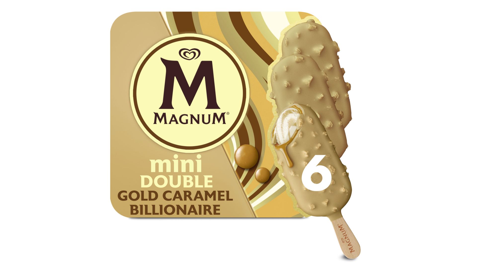 Pack shot of latest addition to Magnum’s mini format, Magnum Mini Double Gold Caramel Billionaire
