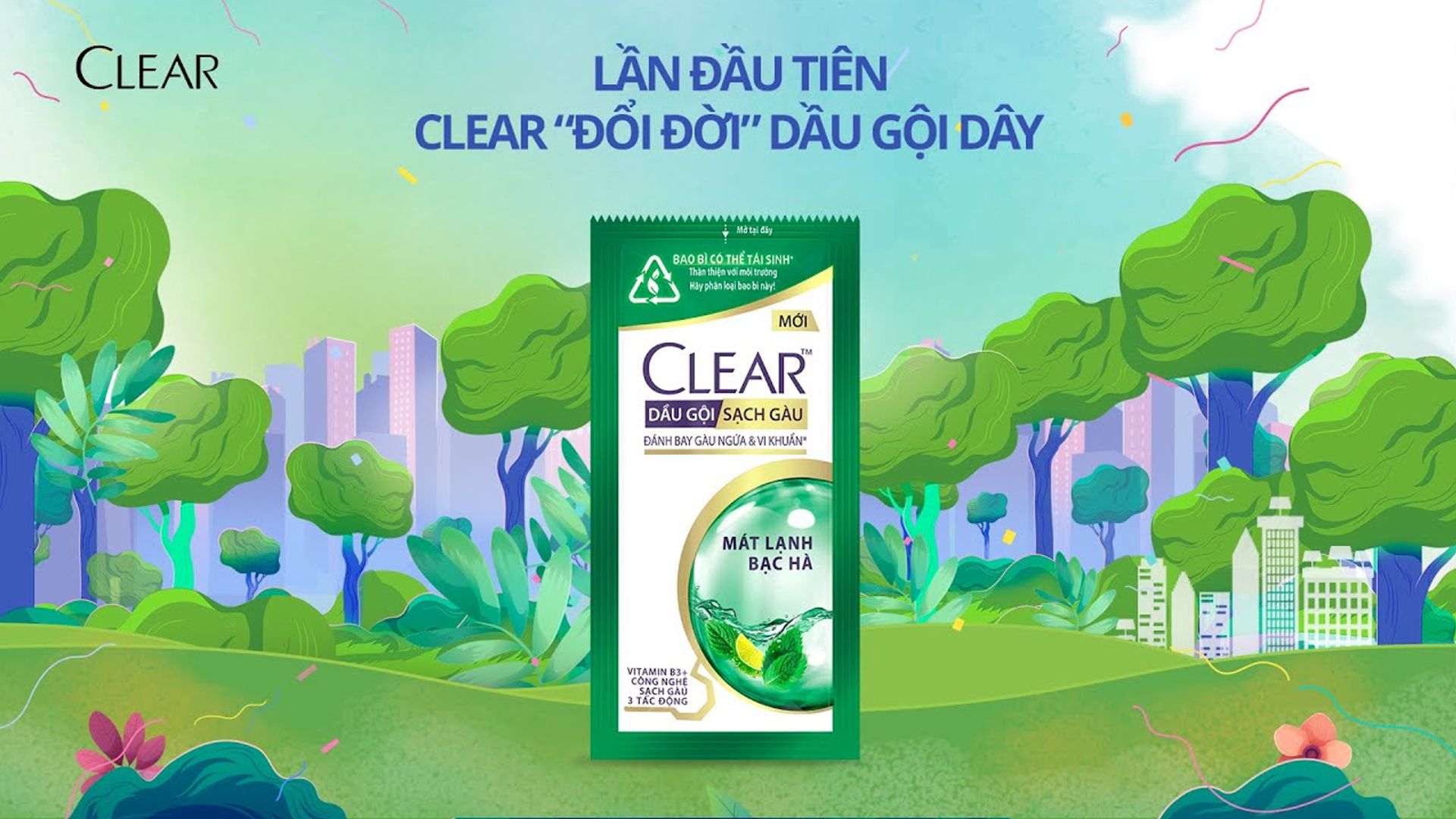 Bao bì có thể tái chế của dầu gội dây Clear