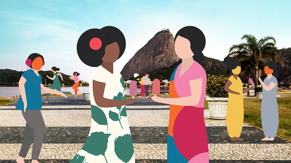 Illustration of people socializing outdoors