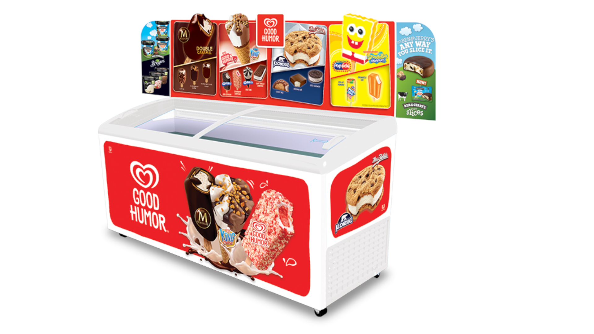 A freezer, stocked full of ice creams