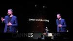 Leandro Barreto presenting on stage at Cannes Lions 2026, projector reads ‘poetry and plumbing’.