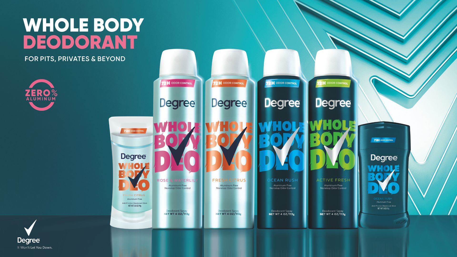 A line up of Degree Whole Body Deodorants, cross-brand, cross-market innovation