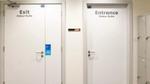 Large white entrance and exit doors to Unilever’s Odour Suite, where deodorants are tested in hot rooms.